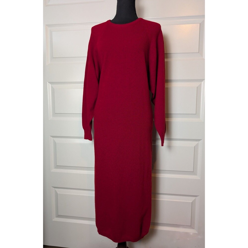 Vintage 80s The Scotch House Size S/M Sweater Dress Midi Red Lambswool Scotland